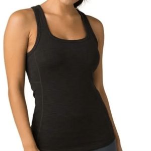 prAna Women’s Becksa Tank Top XS Black Heather Gray Yoga Gym Shelf Bra New Tags